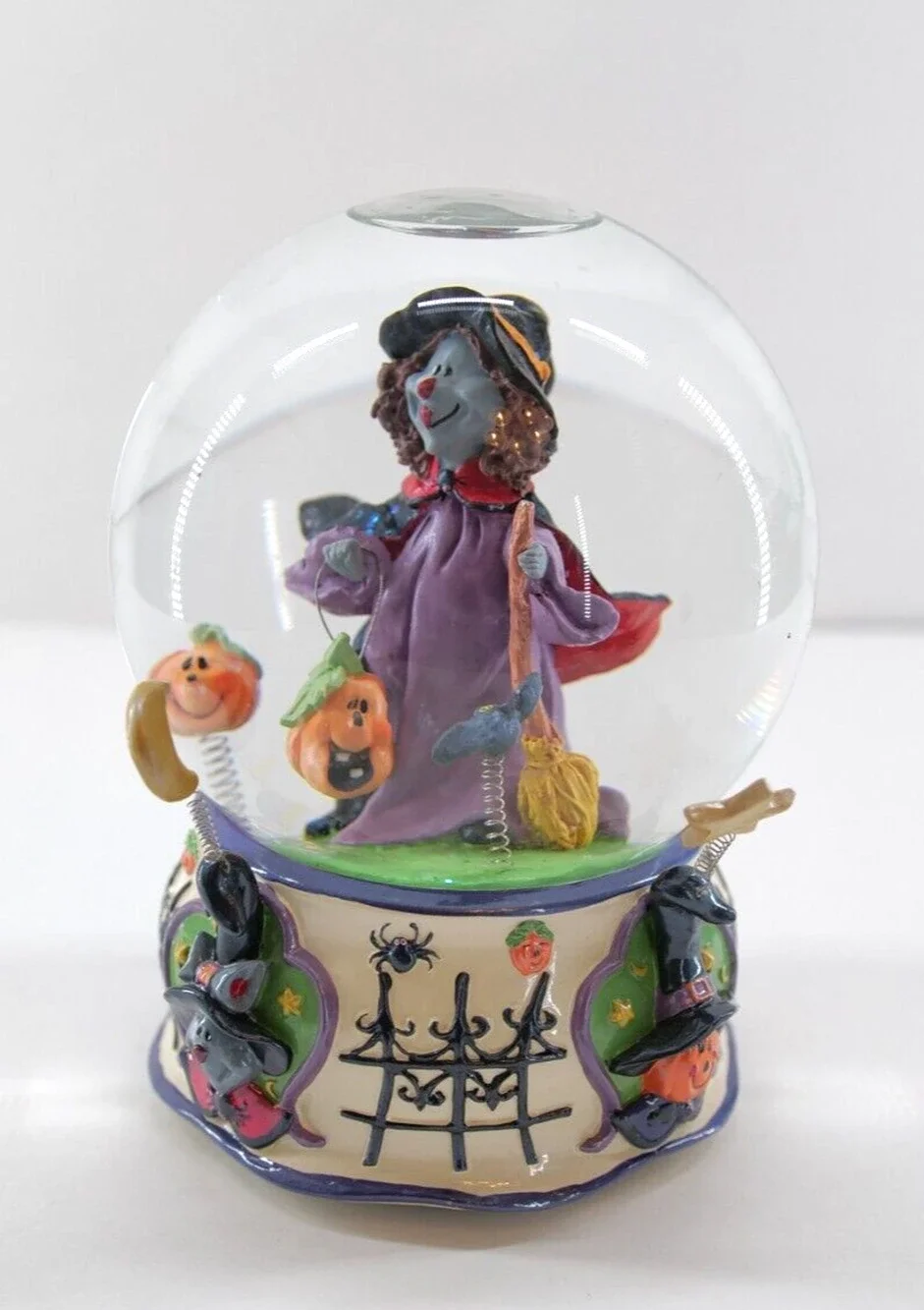 Halloween Witch Snow Globe Musical Glitter Movable Moon Stars Decorative Base